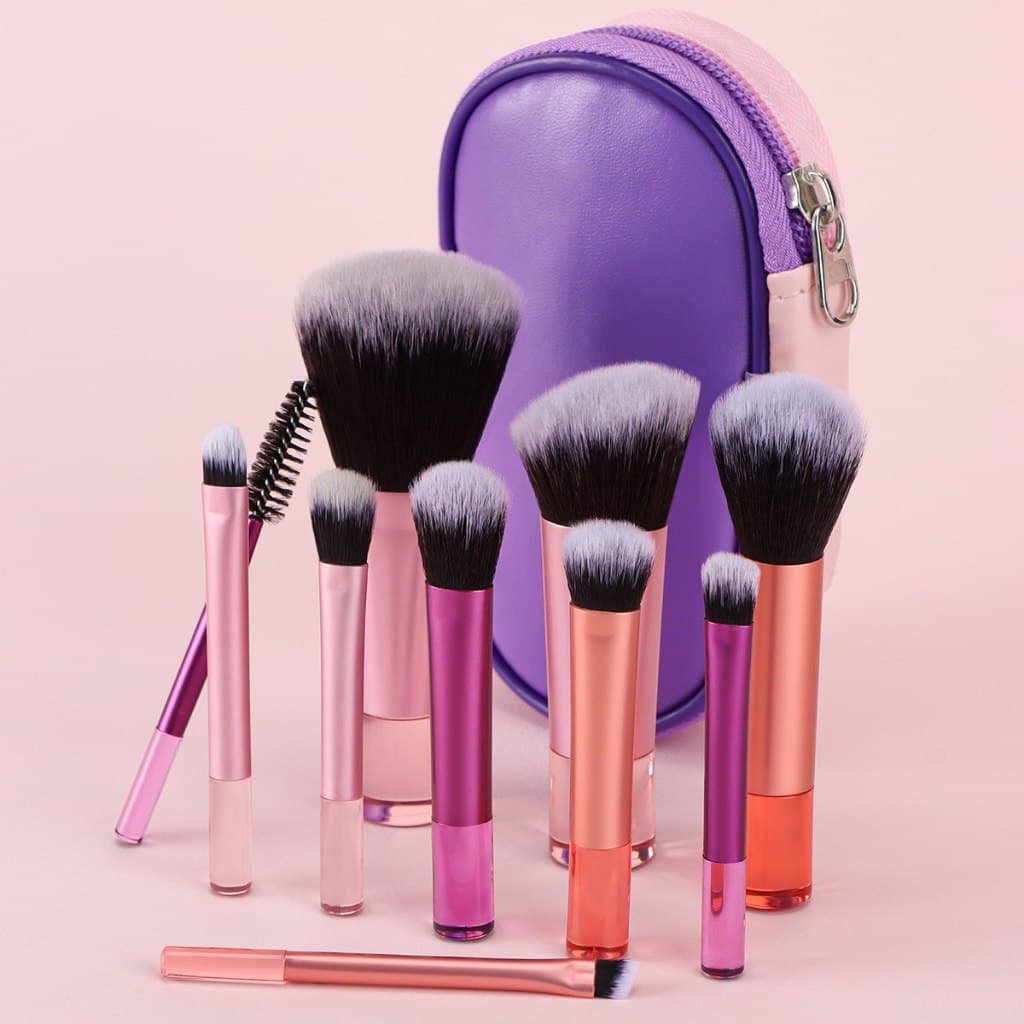 Kit 10 Mini Pincéis para Maquiagem com Estojo
